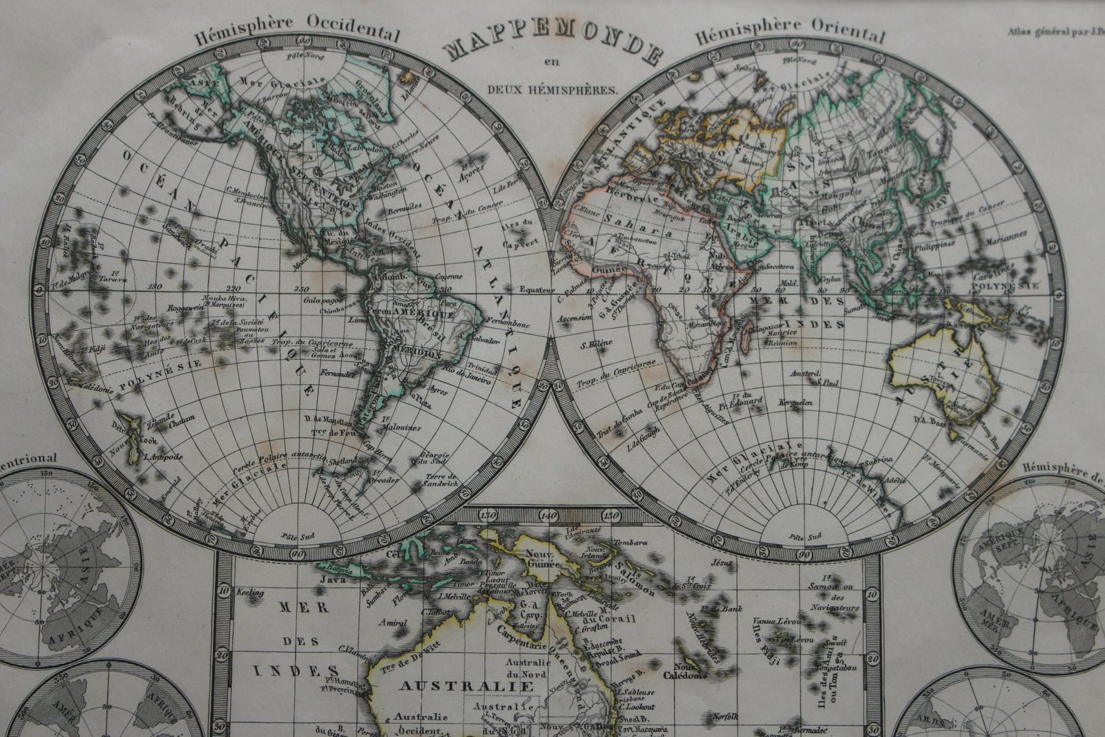 Mappemonde En Deux Hemisheres By Justus Perthes C1862 photo for sale
