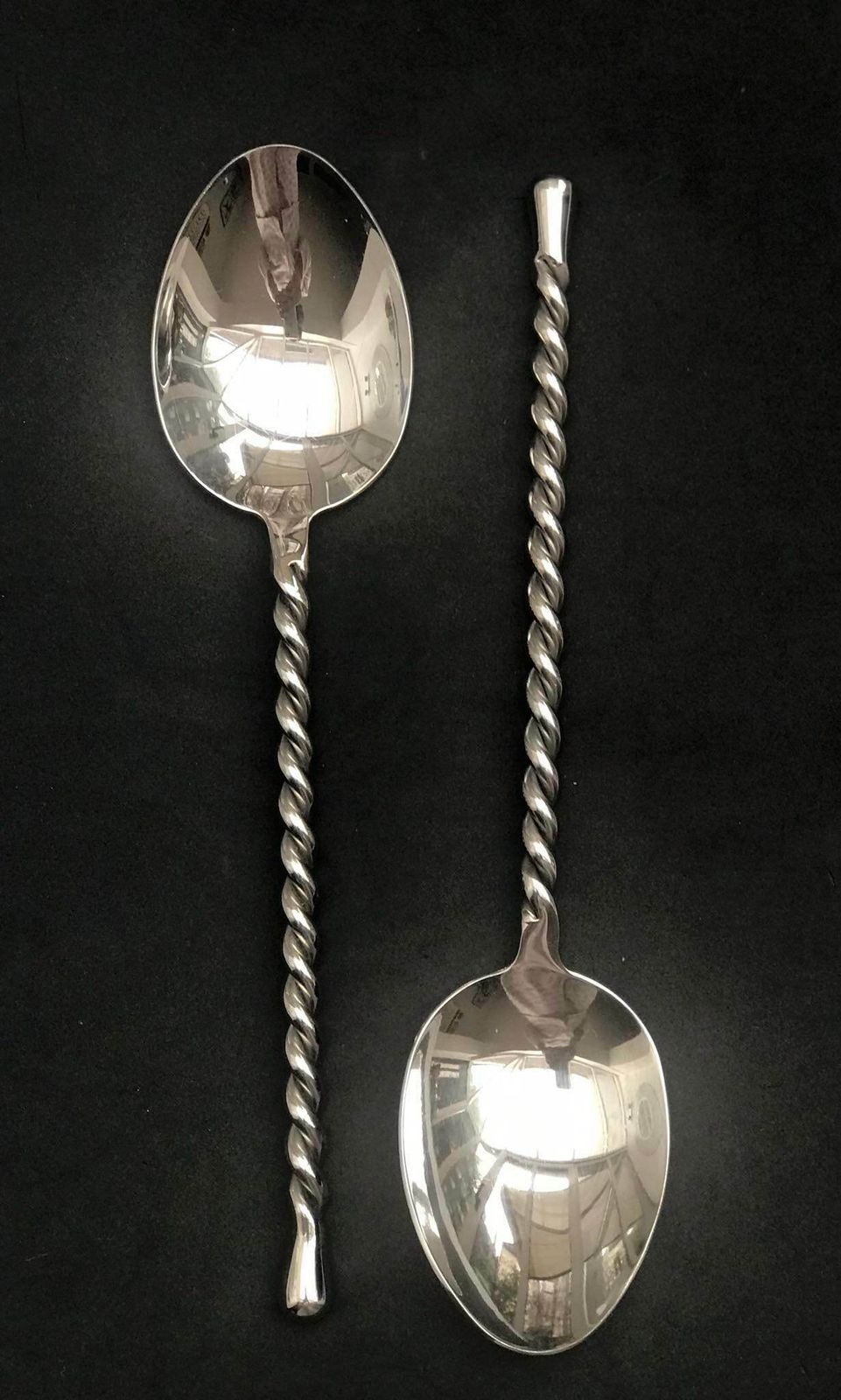 photo for sale Set Of 2 Spoon Servers Flatware Twist Cutlery Italian Twisted Ends Spiral Ends Brutalist Decor Medieval Style Handmade Couple Gift Wedding