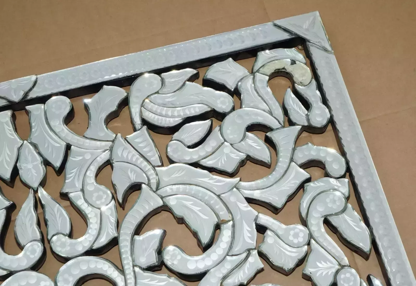 Stunning Antique Circa 1930's Venetian Trumeau Etched Fret Work Wall Mirror photo vinterior