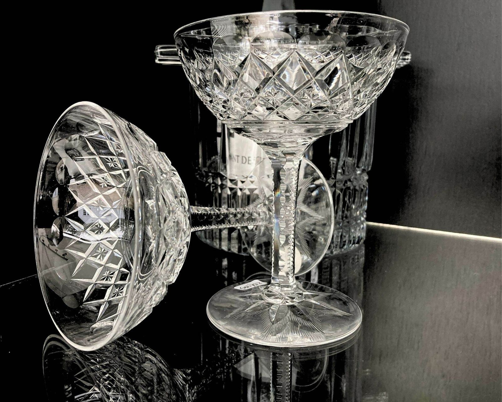 Kristallen Champagnecoupes | 2 Stuks | Val Saint Lambert | Model Gevaert Carlton | Jaren 1930 photo Woonaccessoires