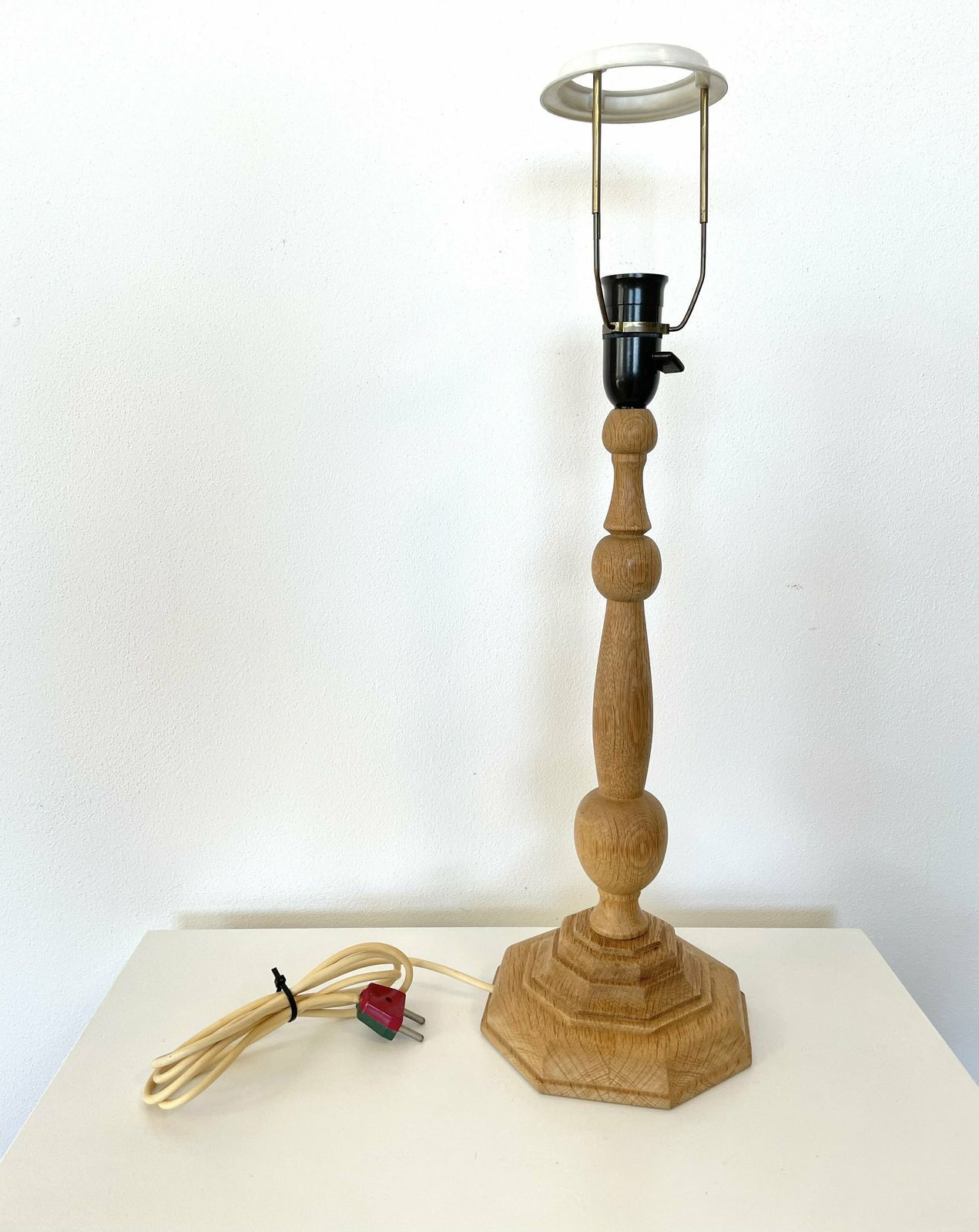 photo furniture Majestic Danish Mid Century Vintage 1960s Solid Carved Wood Table Lamp With Gorgeous Green And Gold Fabric Shade In Elegant Design Details