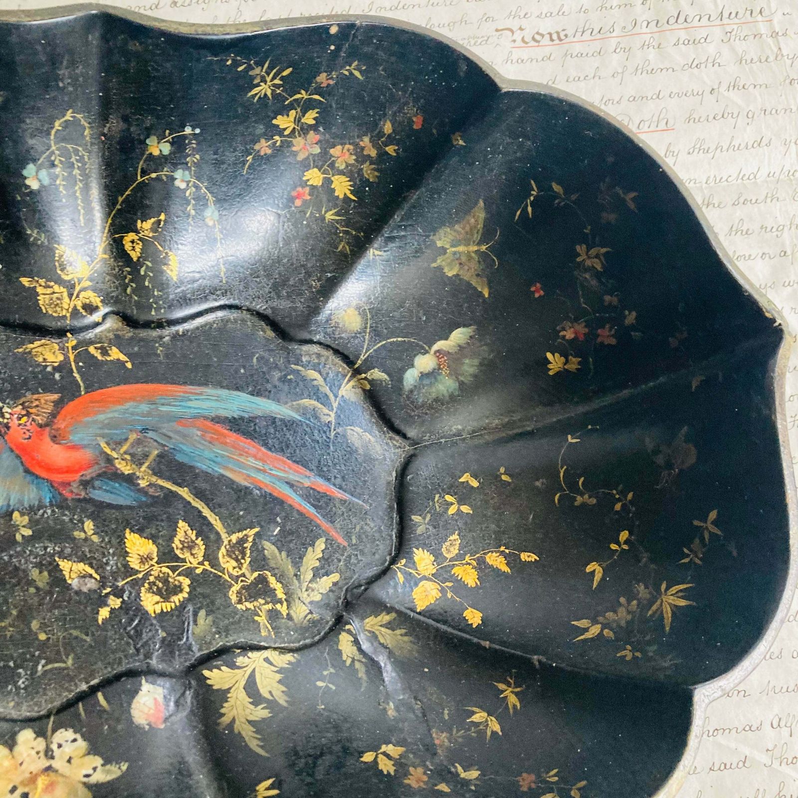 Antique Chinoiserie Papier Mache Bowl photo for sale