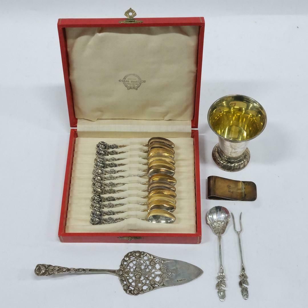 Exclusive Tea Coffee Spoons, 12pcs. Sterling Silver & Box Cake Spatula & Tongs. photo buy