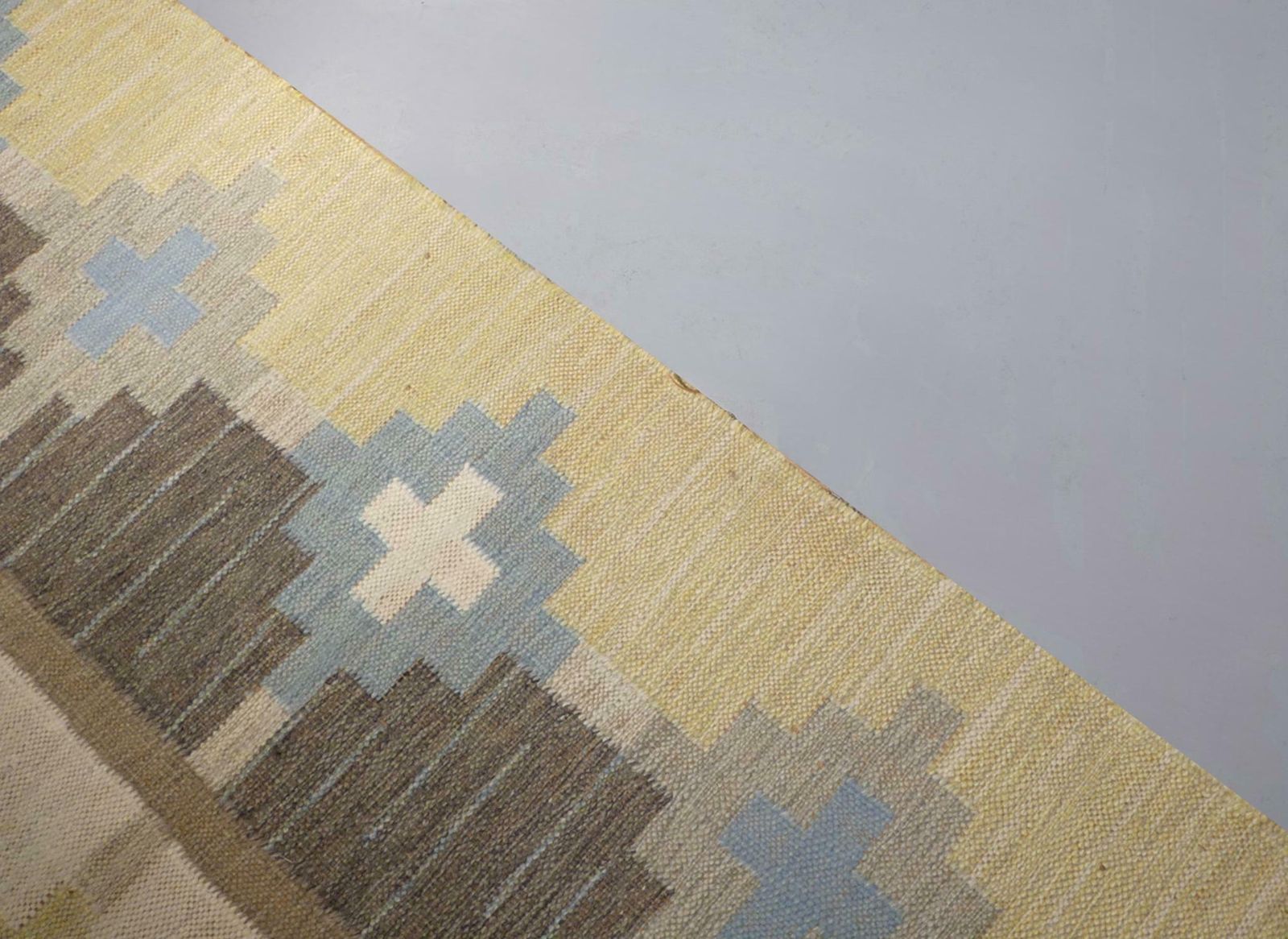 Swedish Kilim Flat Weave Rug Yellow, Signed Gs Sverker Greuholm Geometric photo furniture