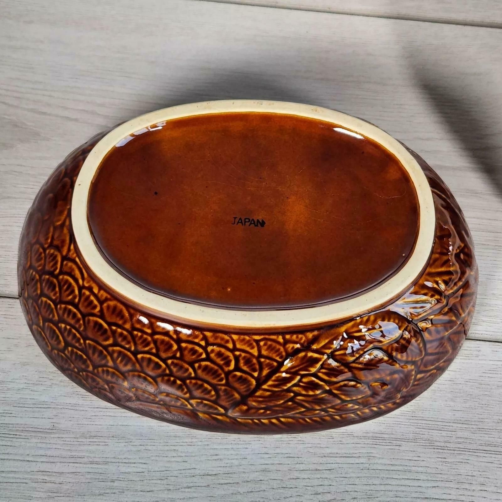 Chicken Hen Egg Holder Farmhouse Country Home Decor Japan Brown Glaze Vtg Dish photo for sale