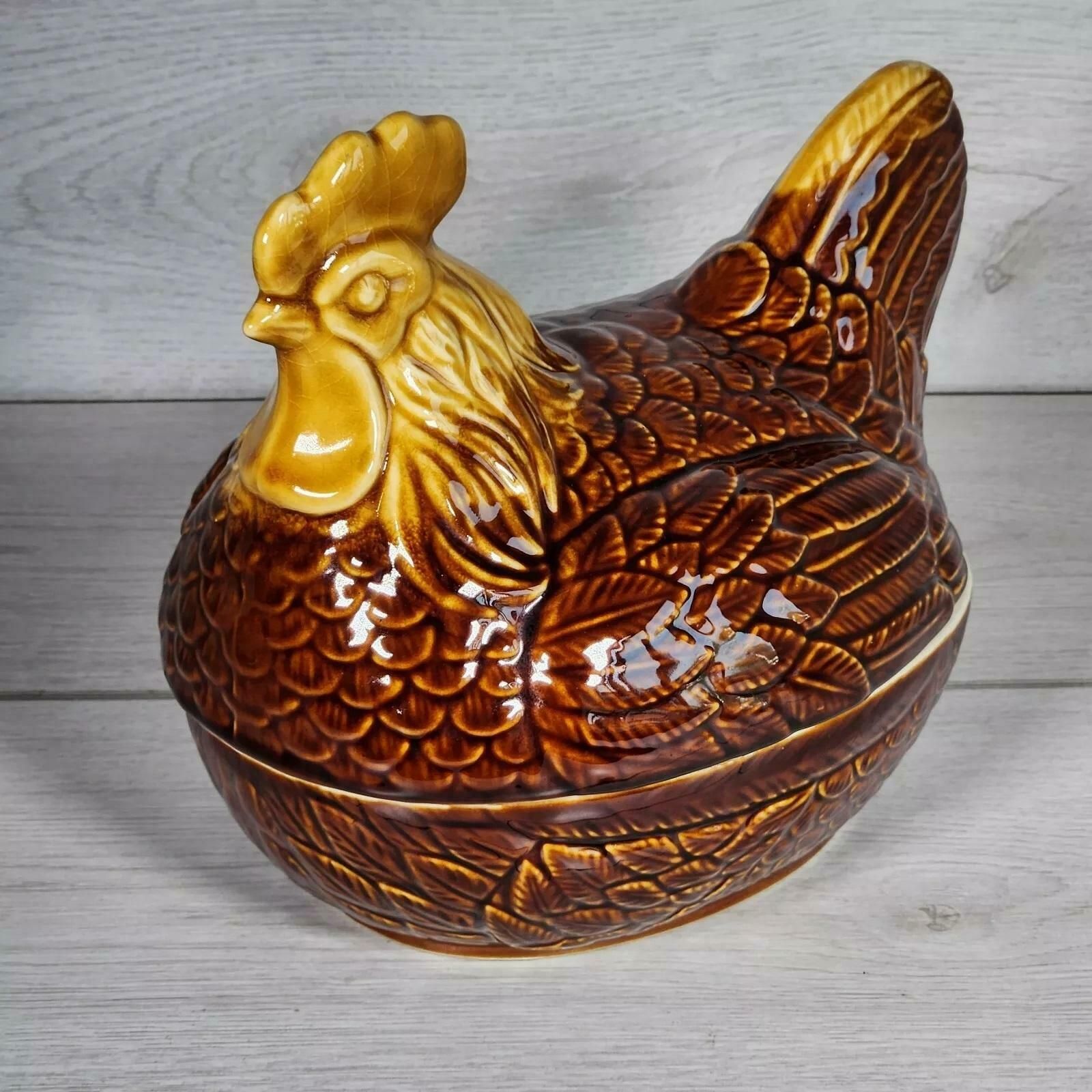 Chicken Hen Egg Holder Farmhouse Country Home Decor Japan Brown Glaze Vtg Dish photo buy