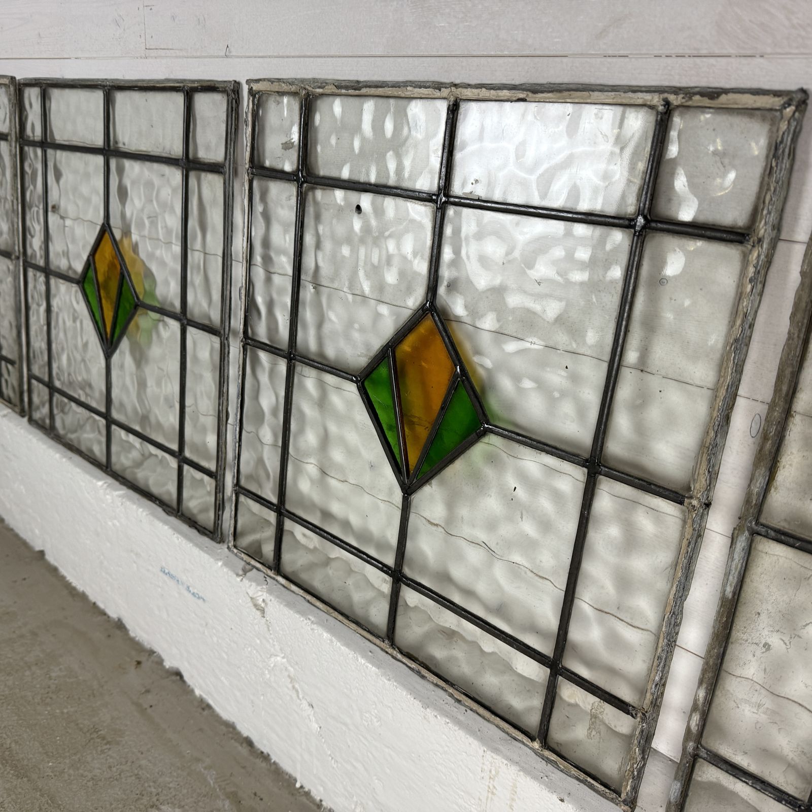 Set Of 9 Reclaimed 1930s Deco Windows Leaded Lights With Coloured Glass photo Home Fixtures