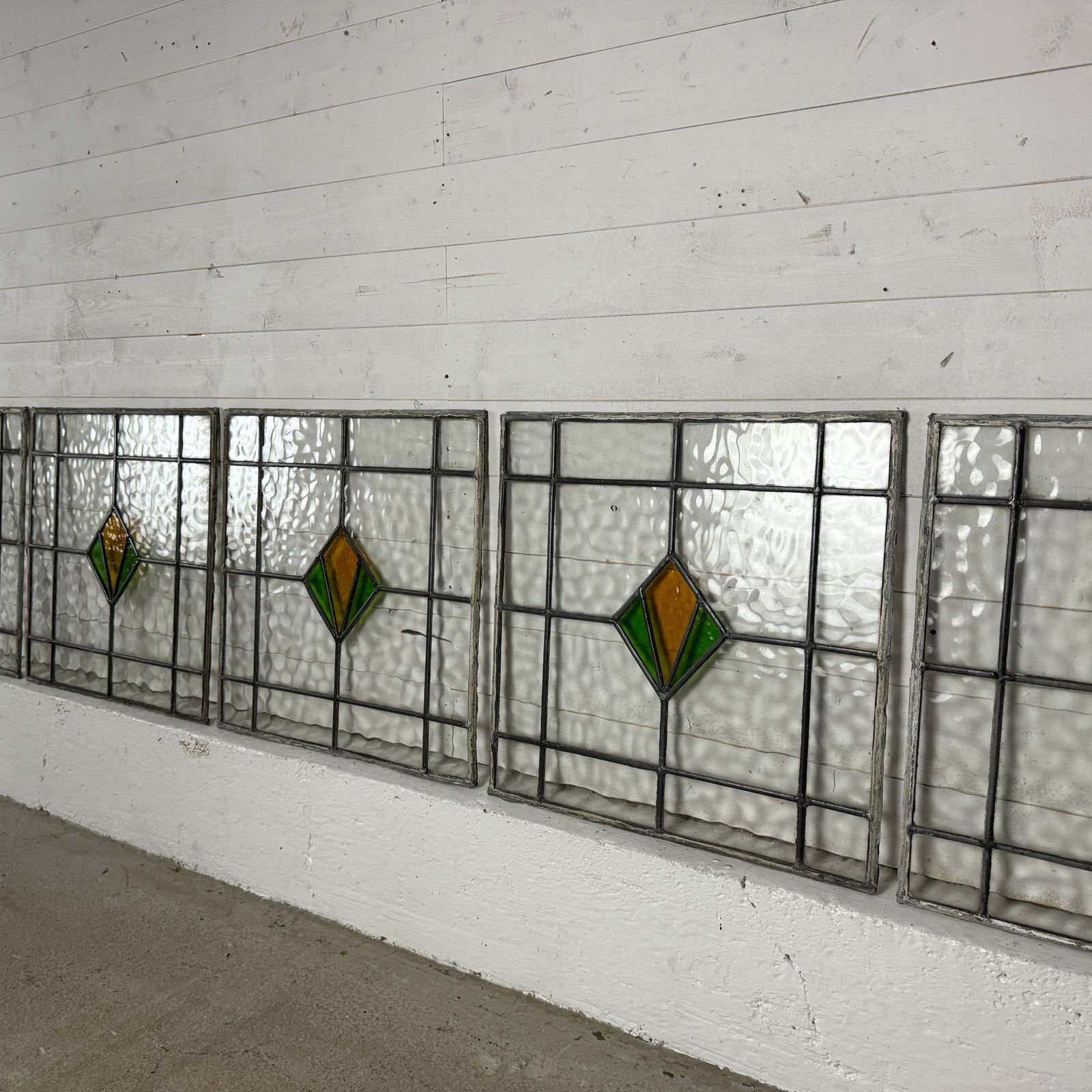 Set Of 9 Reclaimed 1930s Deco Windows Leaded Lights With Coloured Glass photo 795.0