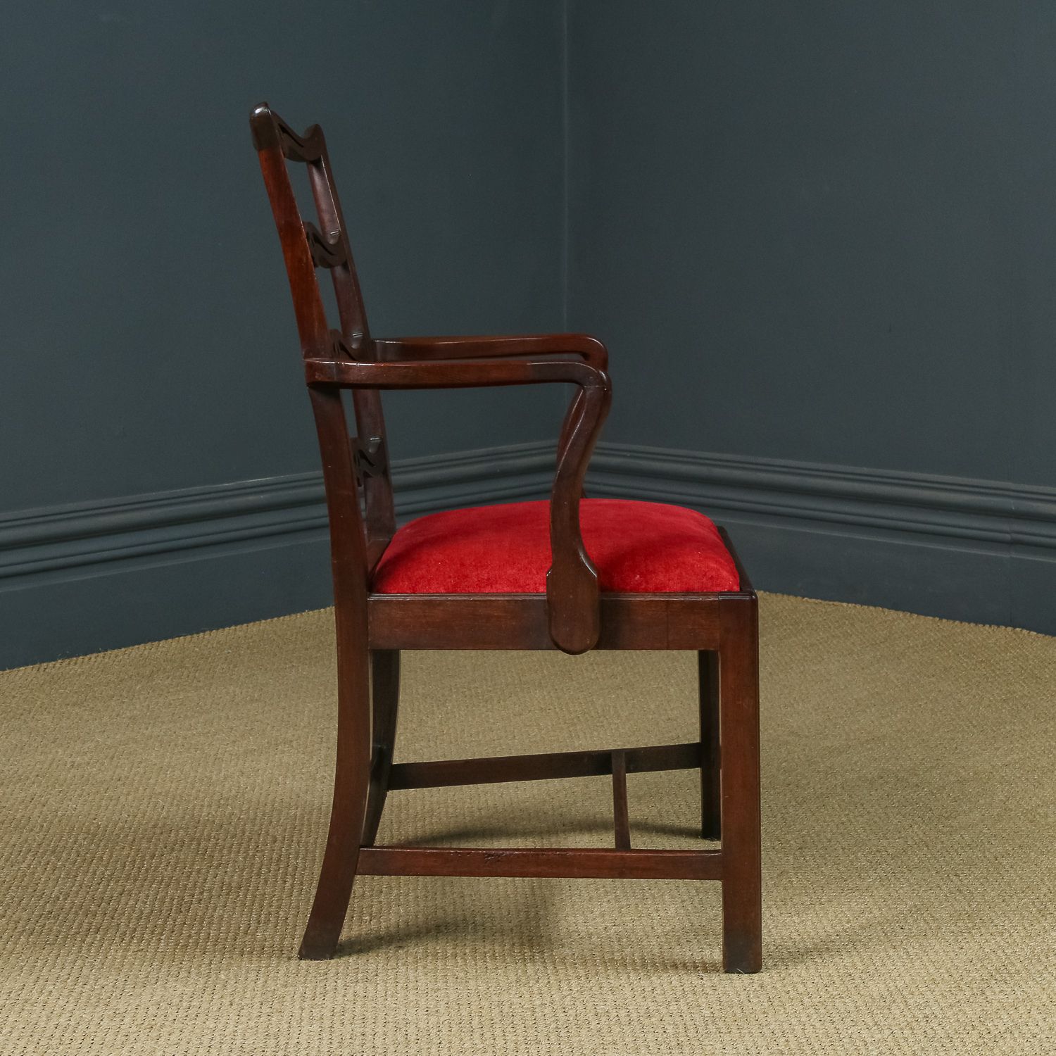 English Georgian Chippendale Ribbon Back Mahogany Dining  / Occasional Armchair / Carver Chair (Circa 1800) photo vinterior
