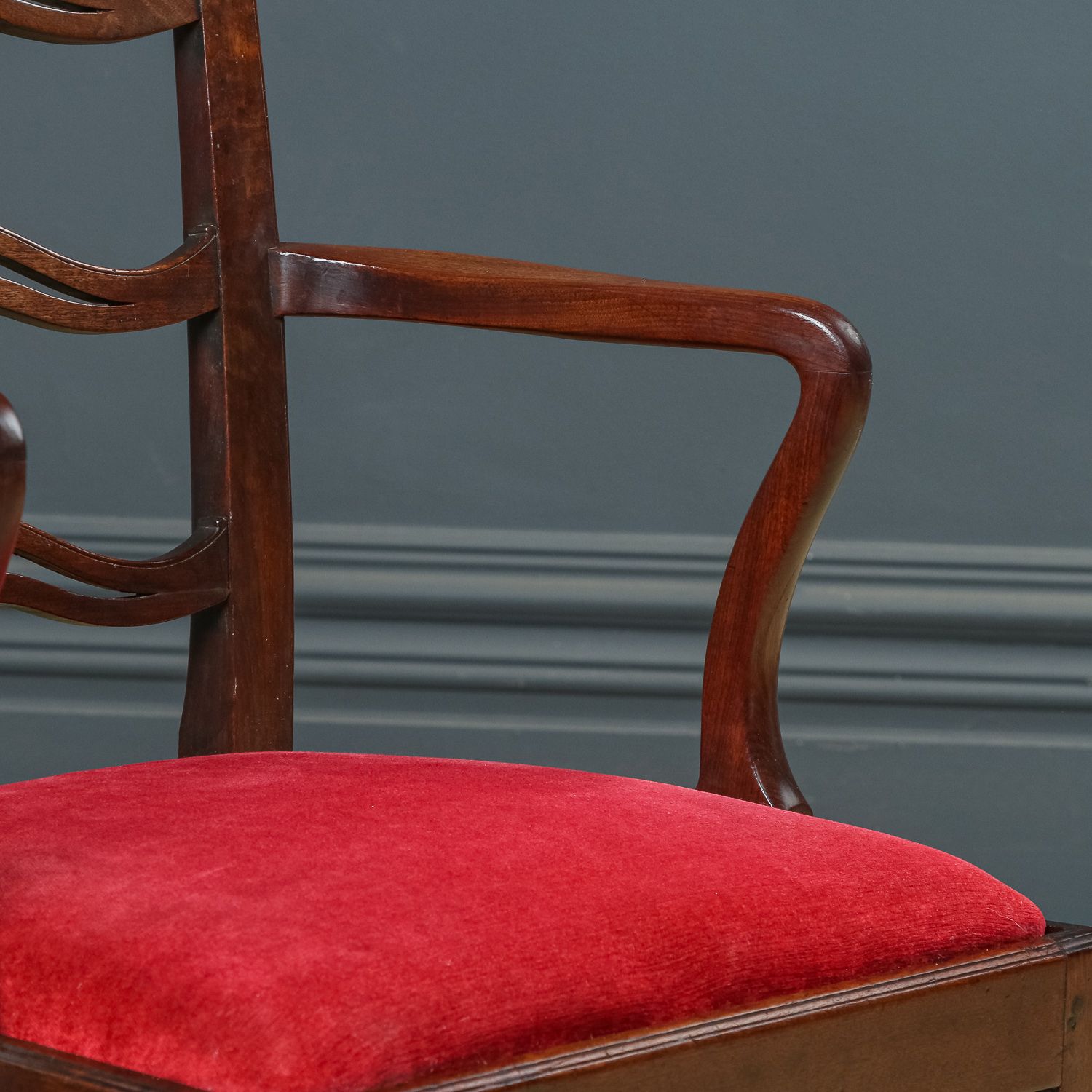 695.0 English Georgian Chippendale Ribbon Back Mahogany Dining  / Occasional Armchair / Carver Chair (Circa 1800) photo
