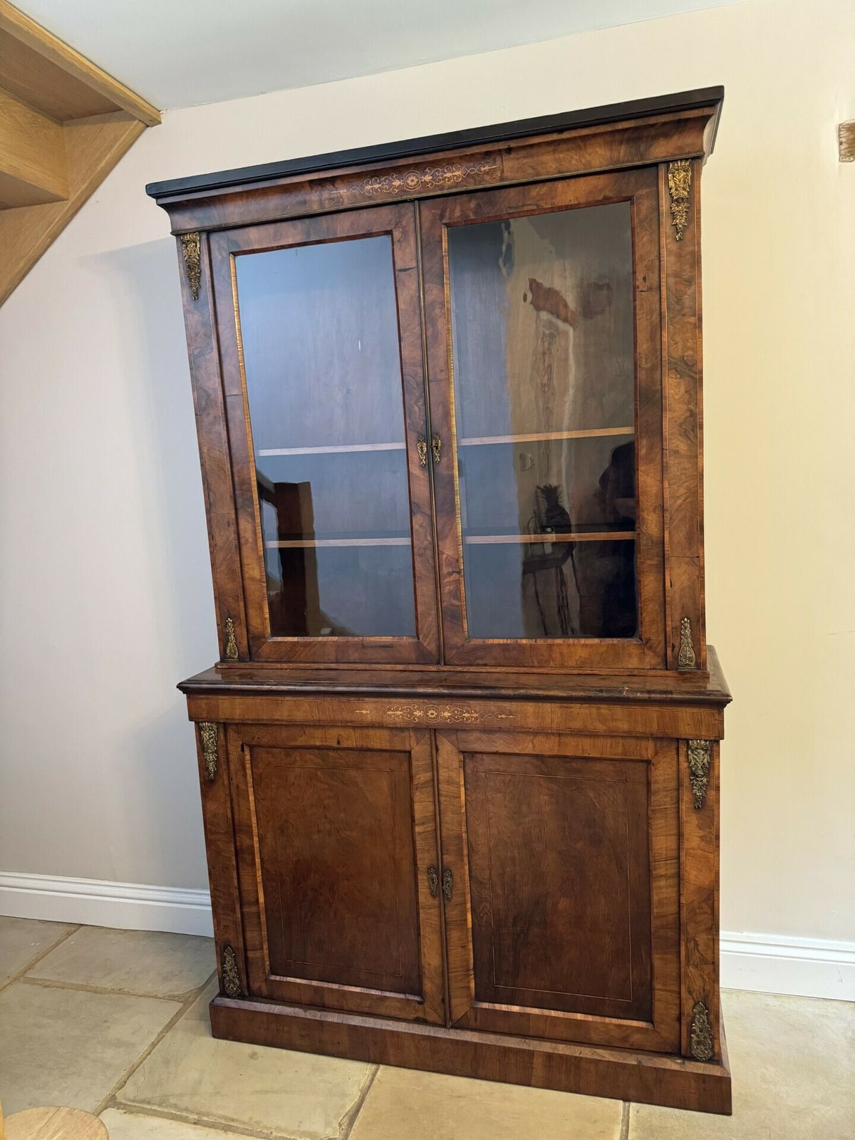 Fantastic Victorian Quality Burr Walnut Inlaid Bookcase Cabinet photo Furniture