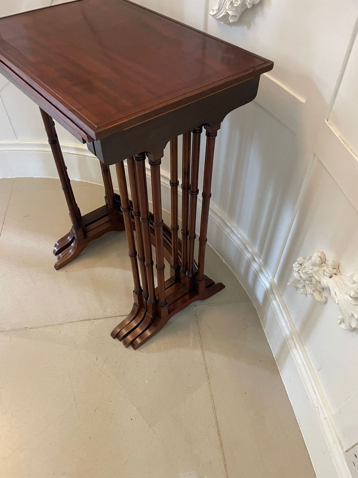 Superb Quality Antique Early 20th Century Mahogany Inlaid Quartetto Nest Of Tables photo furniture