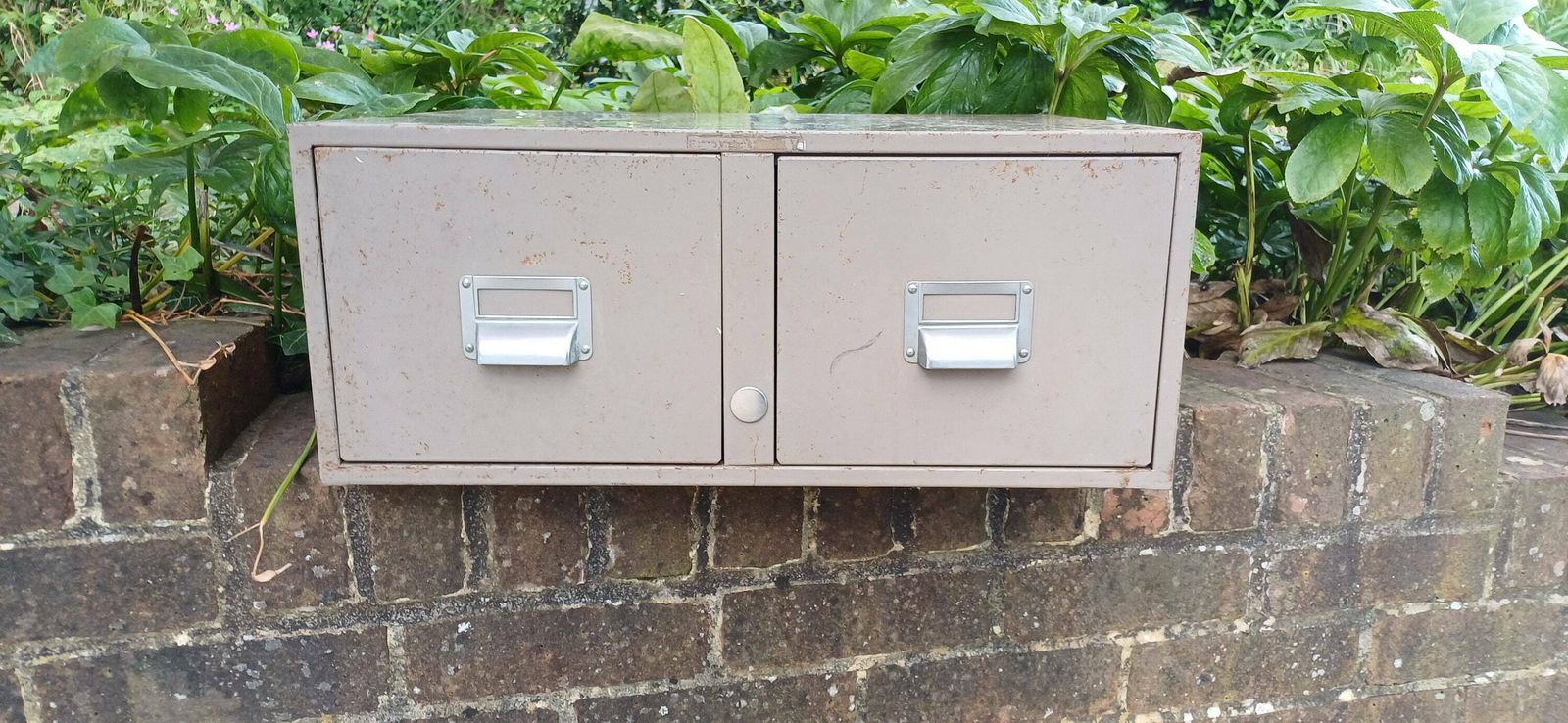 photo furniture Large Pair Of Grey Vintage Metal Filing Drawers With Adjustable Dividers.