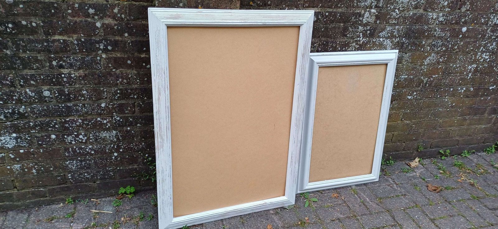 Pair Of Huge Upcycled Painted Picture Or Mirror Frames In Farrow And Ball Light Grey Ammonite
