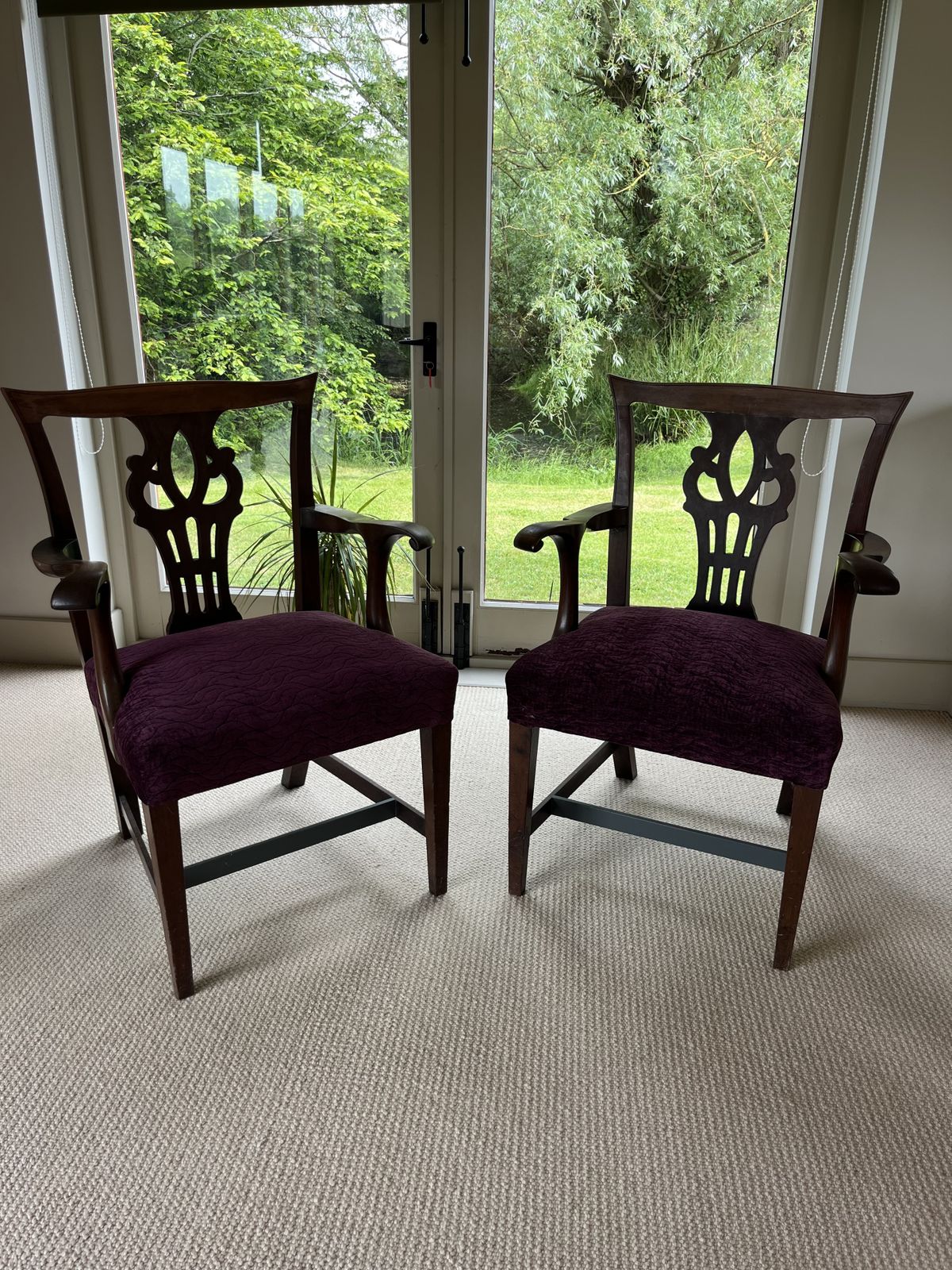 A Pair Of Xl 19h Century Mahogany Sprung Elbow Chairs