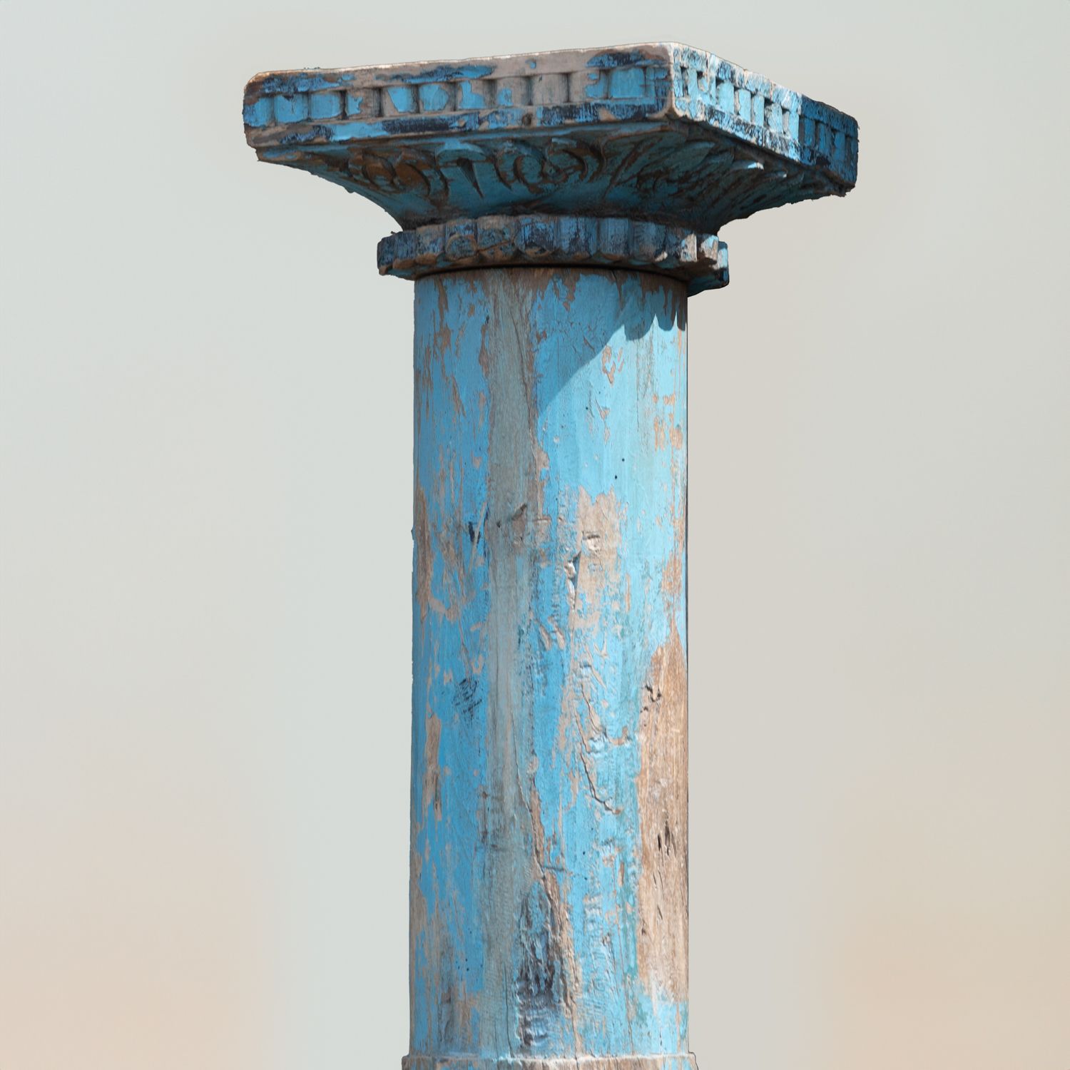 Pair Of Reclaimed Blue Carved Indian Columns On Wooden Plinths photo furniture