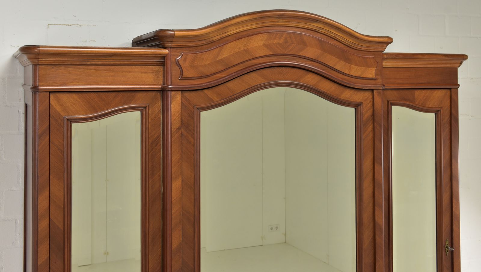 photo for sale Antique Restored Large Mahogany Wardrobe With Clothes Rail And Shelves Ca. 1900