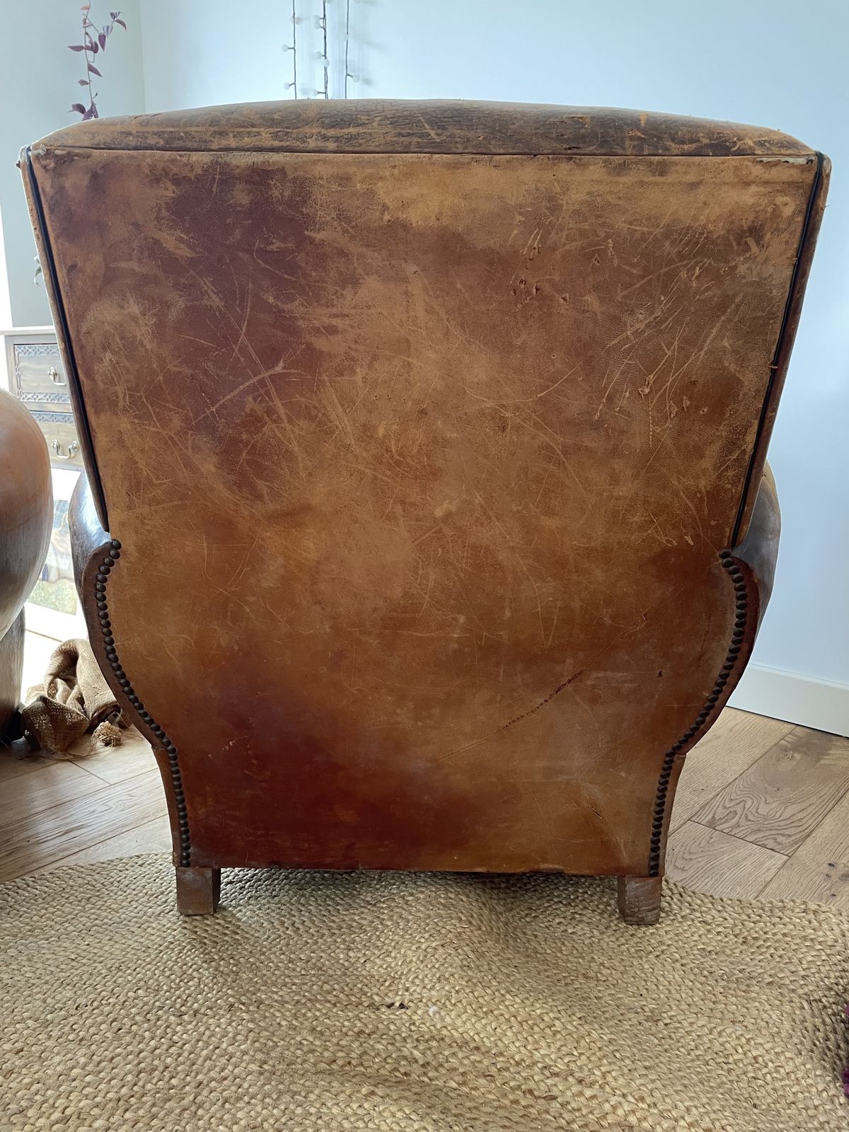 Pair Of French Brown Leather Club Chairs Circa 1920 30 Original Condition photo Furniture