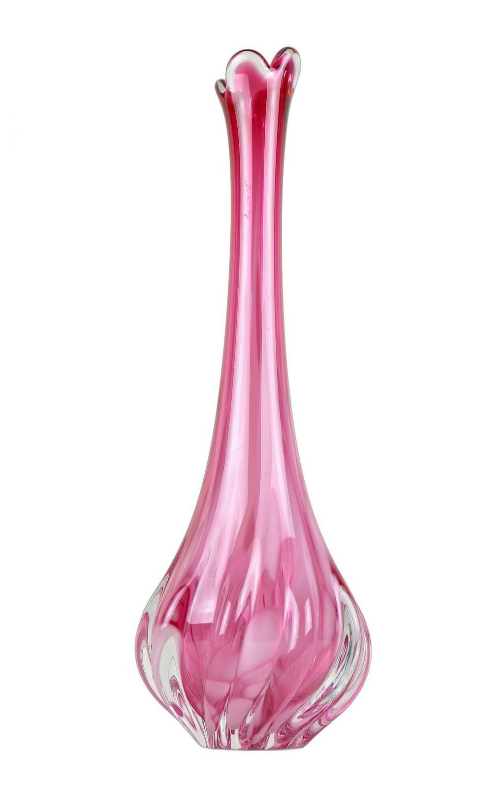 Pink Long Neck Murano Glass Vase, 20th Century, Italy Circa 1970