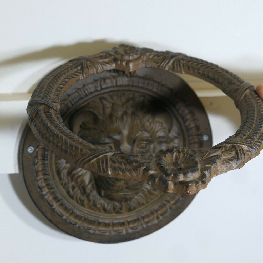 Large Gothic Lion’s Mask Iron Door Knocker photo Home Fixtures
