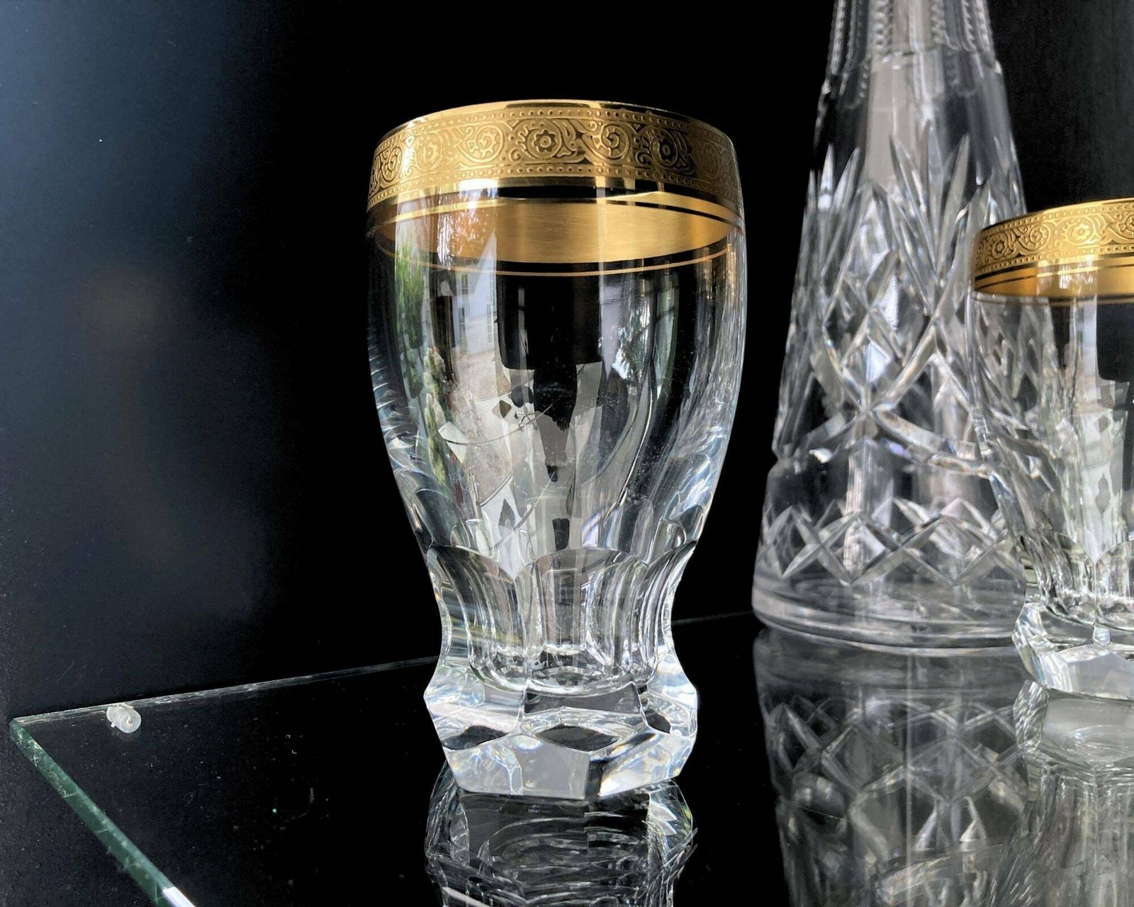 Kristallen Waterglazen Groot | 6 Stuks | 24k Goud | Theresienthal | Ca. Jaren 1950 photo Woonaccessoires