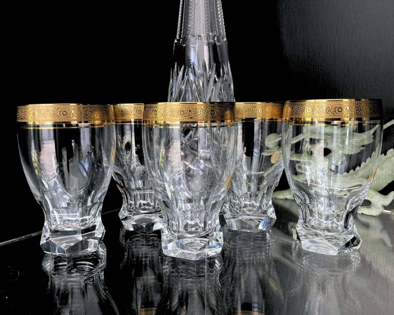 Kristallen Waterglazen Groot | 6 Stuks | 24k Goud | Theresienthal | Ca. Jaren 1950 photo 247.0