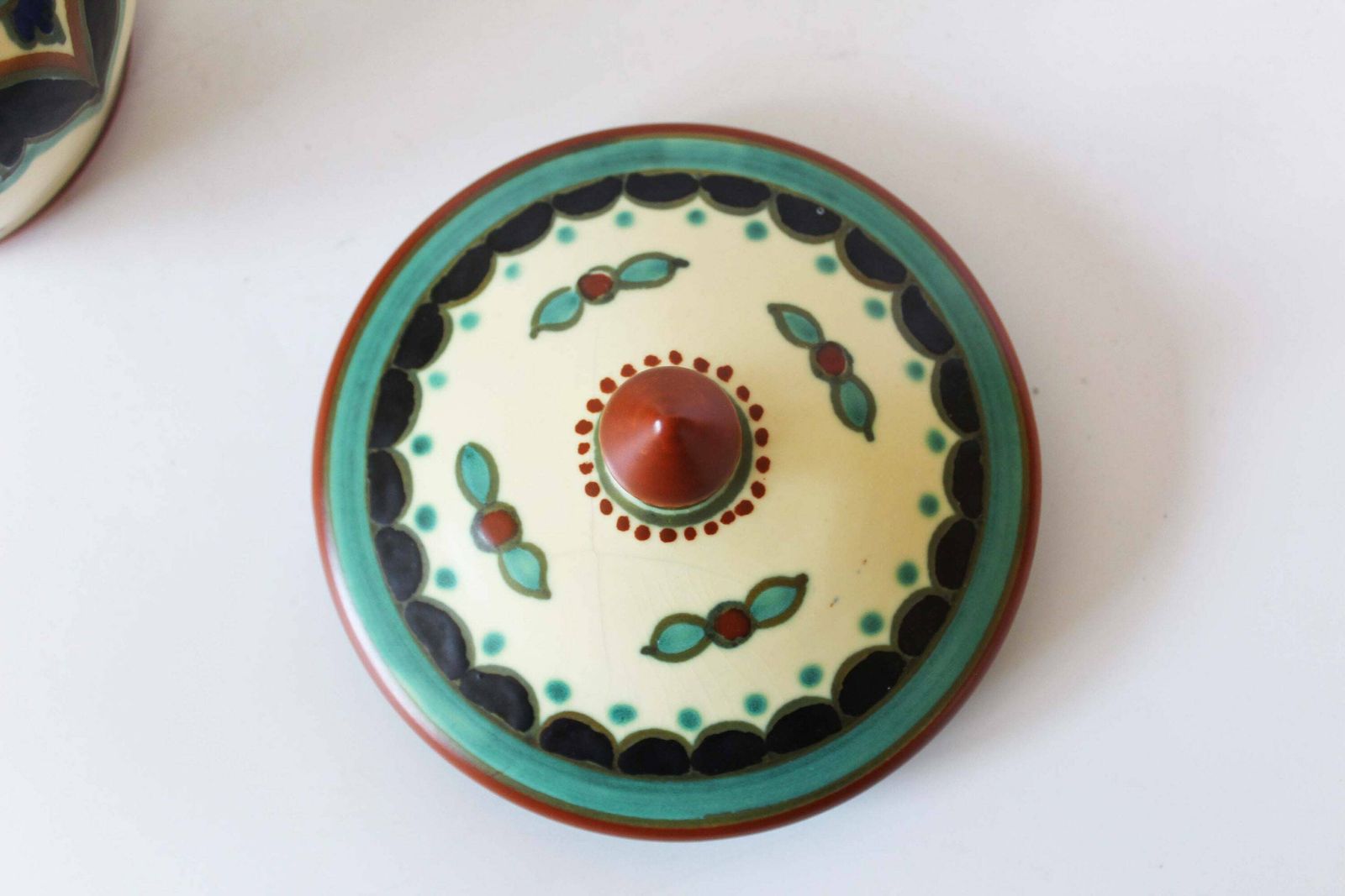 Antiek Art Deco Ca. Jaren 1930 Plazuid Pzh Gouda Aardewerk Tabakspot, Dekselkruik, Koektrommel, Nederlands, Gesigneerd, Lator Royal Zuid Holland photo buy