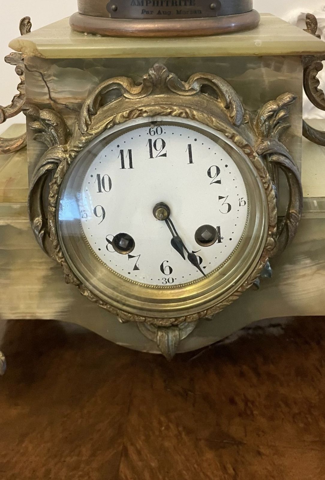 Antique French Onyx And Spelter Clock Depicting Amphitrite After Auguste Moreau photo buy