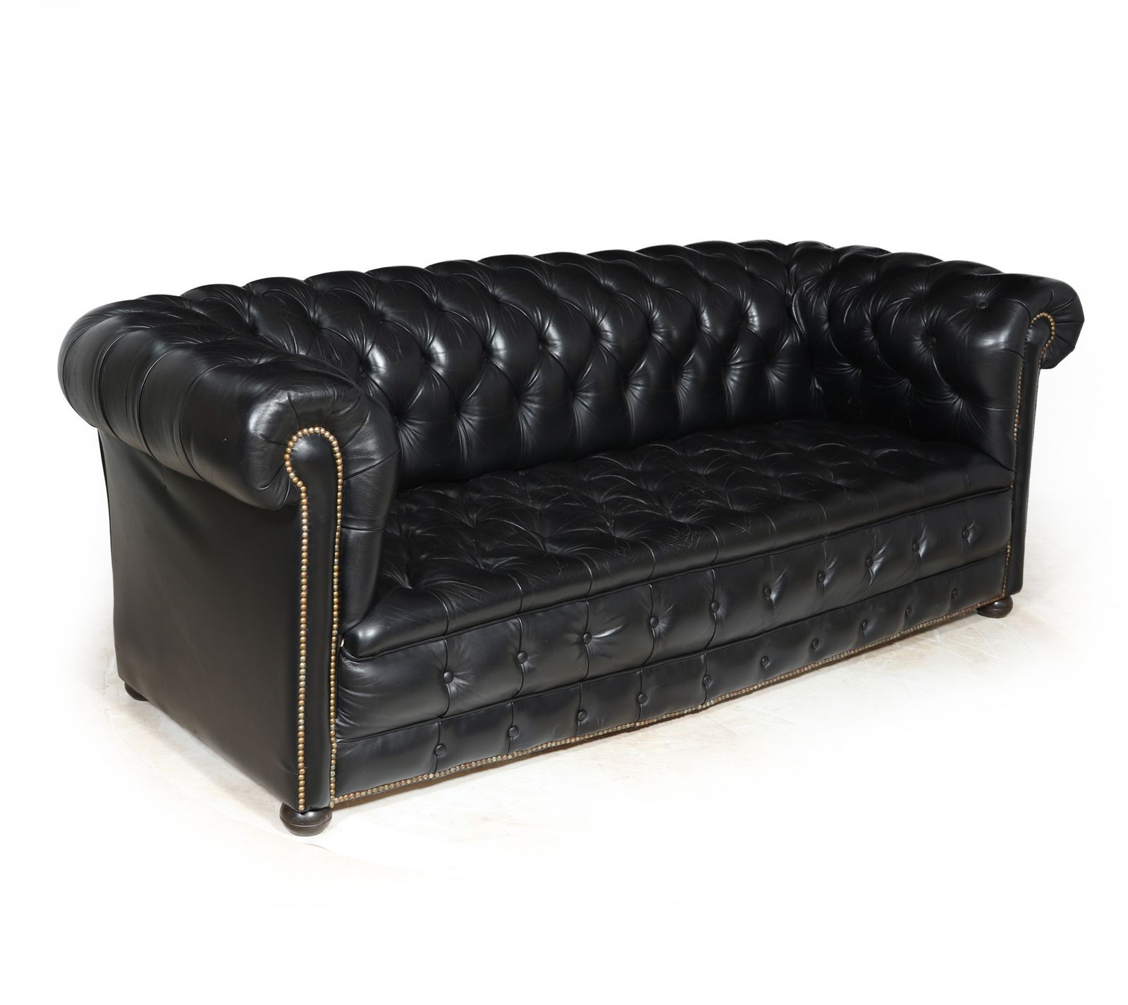 Black Leather Buttoned Seat Chesterfield Sofa