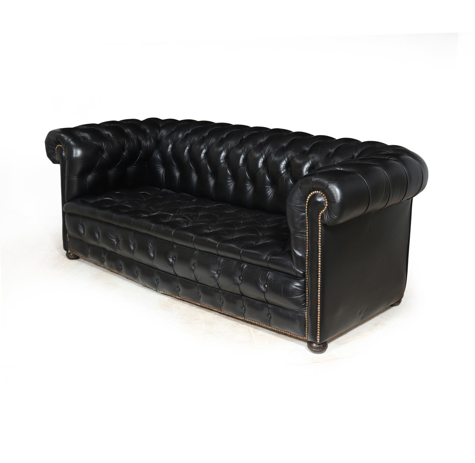 Black Leather Buttoned Seat Chesterfield Sofa photo for sale