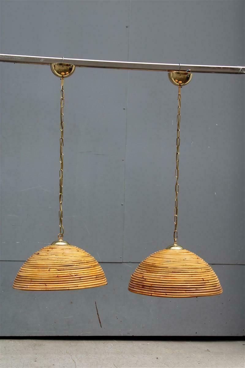 Pair Mid Century Round Chandelier Bamboo Italian Design Vivai Del Sud 1950s photo furniture