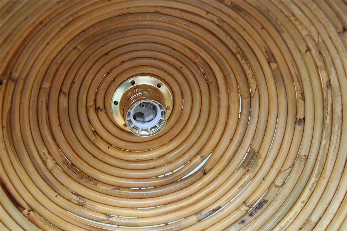 photo furniture Pair Mid Century Round Chandelier Bamboo Italian Design Vivai Del Sud 1950s
