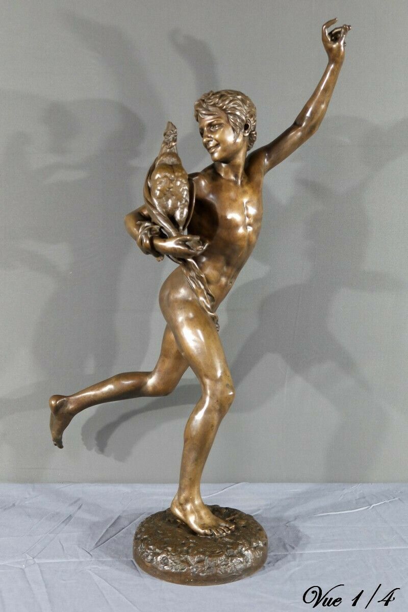 Bronze “Winner In The Cockfight”, Signed A. Falguière – 2nd Part 19th Century photo Art