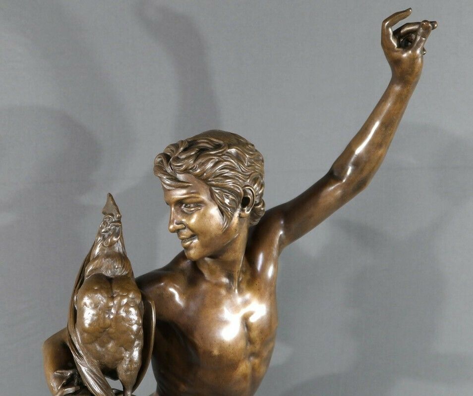 Bronze “Winner In The Cockfight”, Signed A. Falguière – 2nd Part 19th Century photo 3500.0