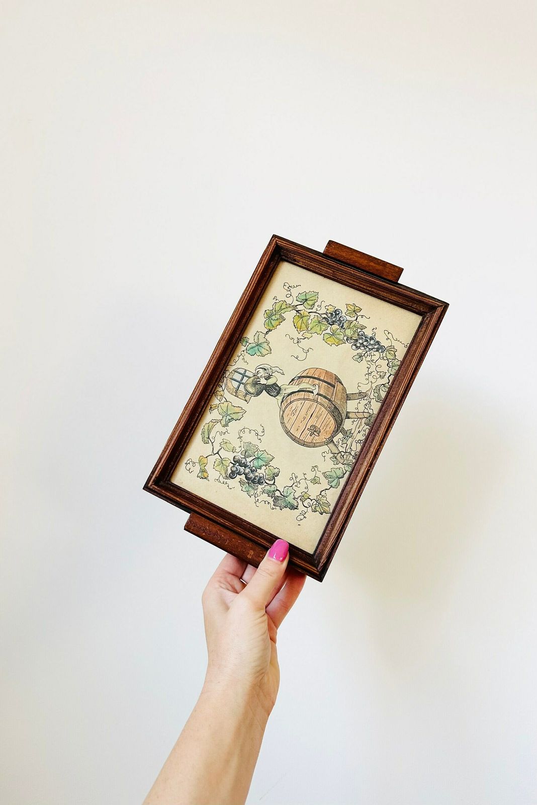 Wooden Tray With Watercolour Painting, Handmade Wooden Tray, Decorative Serving Tray photo vintage