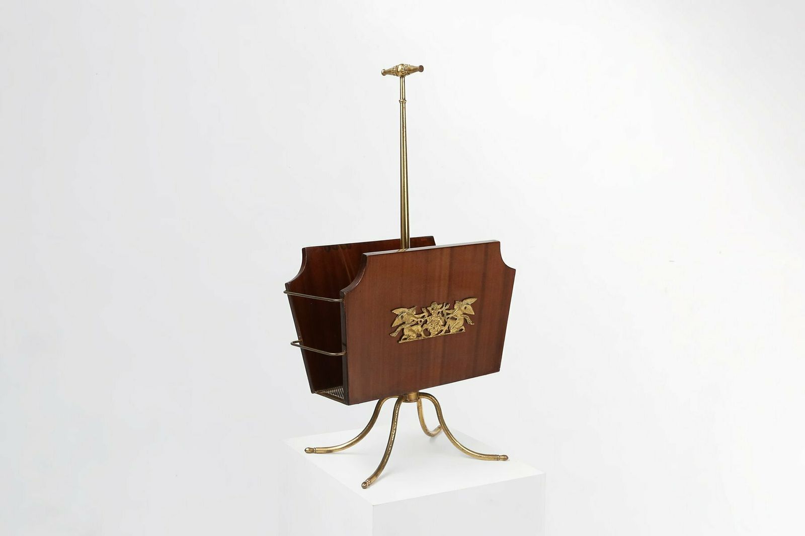 Magazine Rack With Messing Decorations And Feet, France, 1950s photo for sale