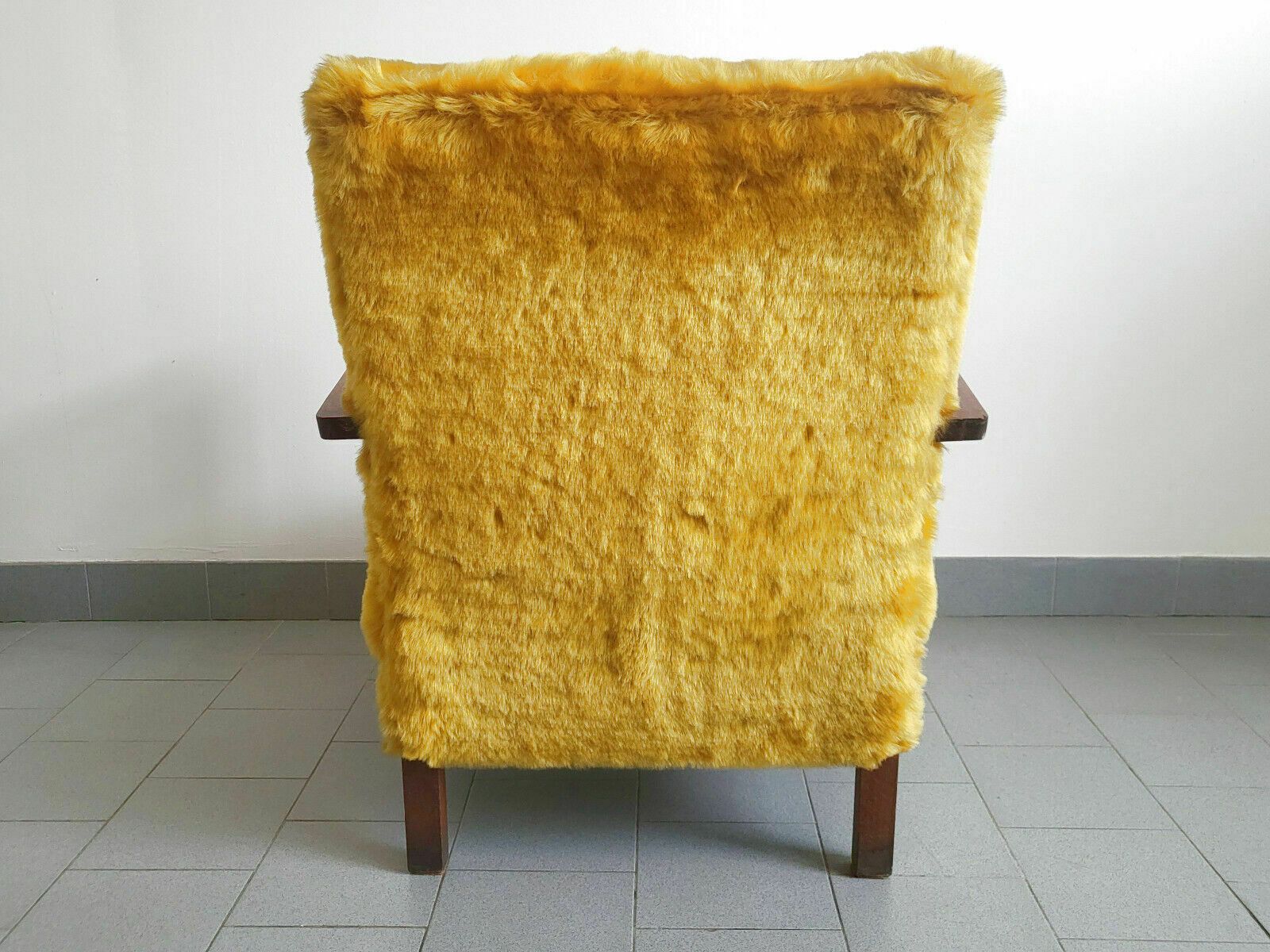Vintage Armchair 1940 Oak & Ocre Synthetic Fur Dlg Jean Royere 40s photo vintage
