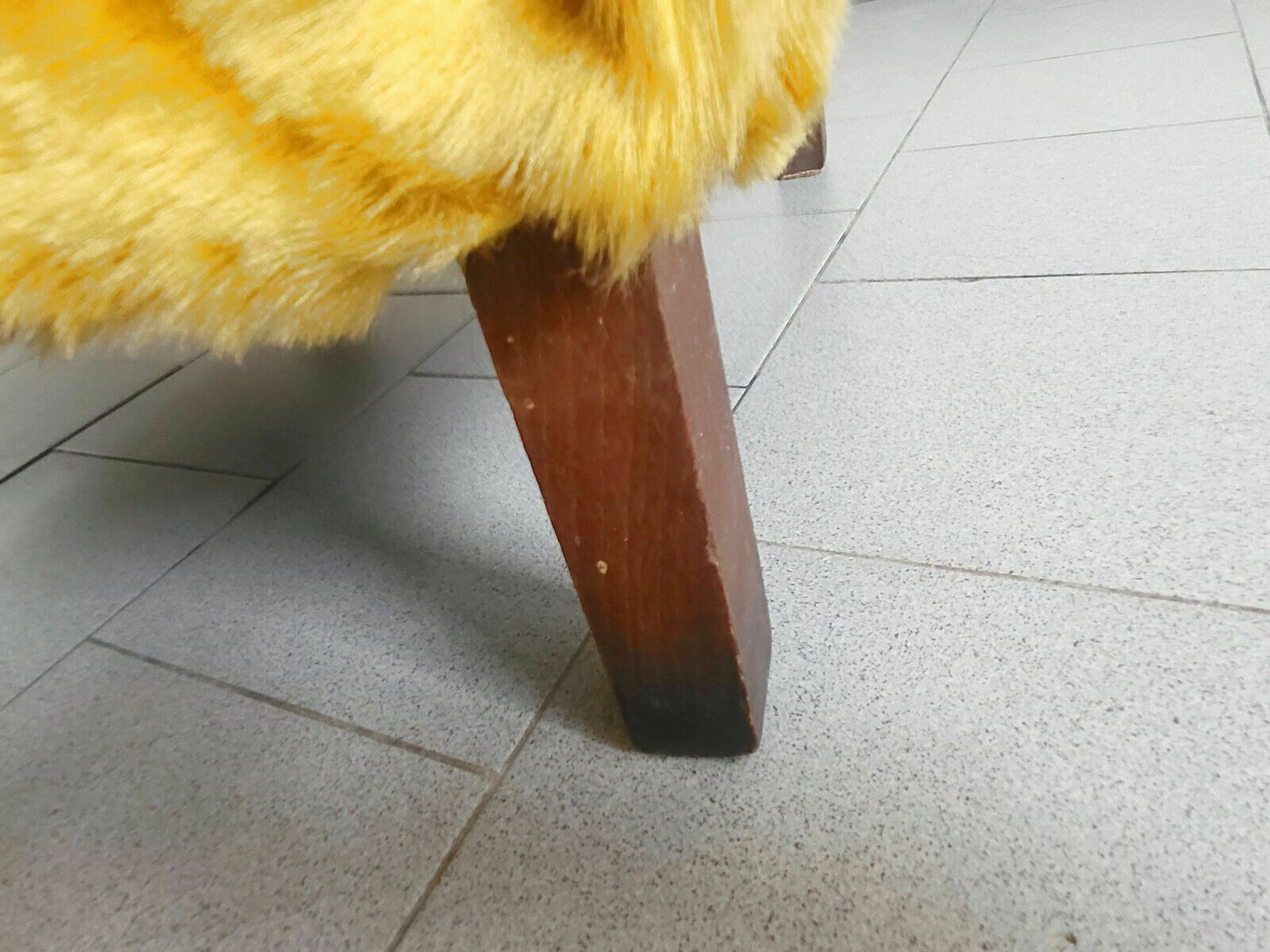 photo for sale Vintage Armchair 1940 Oak & Ocre Synthetic Fur Dlg Jean Royere 40s