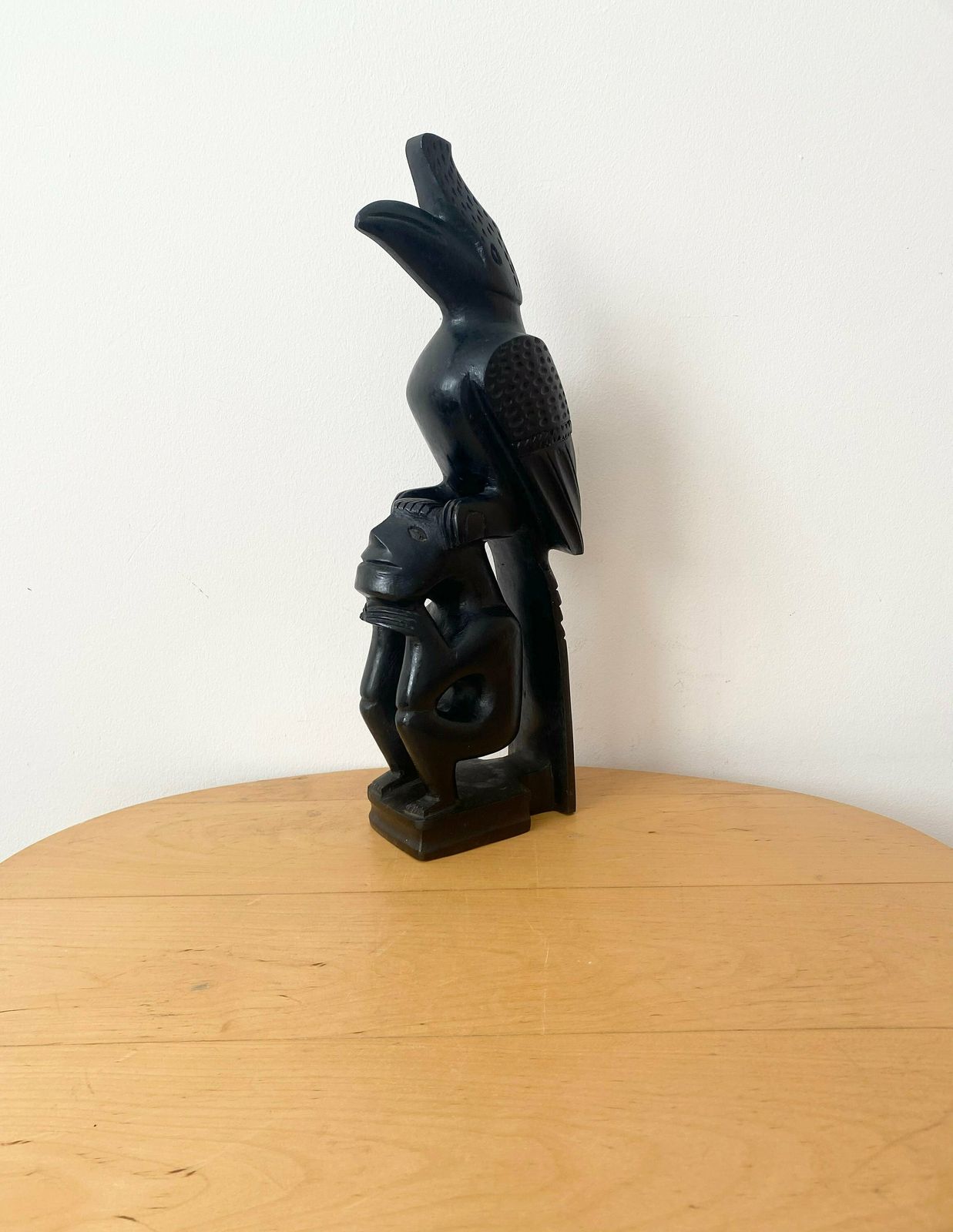 African Wooden Sculpture, Man With Bird, Ebony Statue, African Art