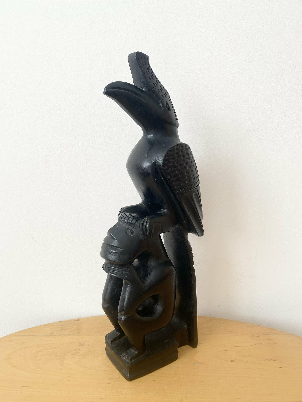 African Wooden Sculpture, Man With Bird, Ebony Statue, African Art photo furniture