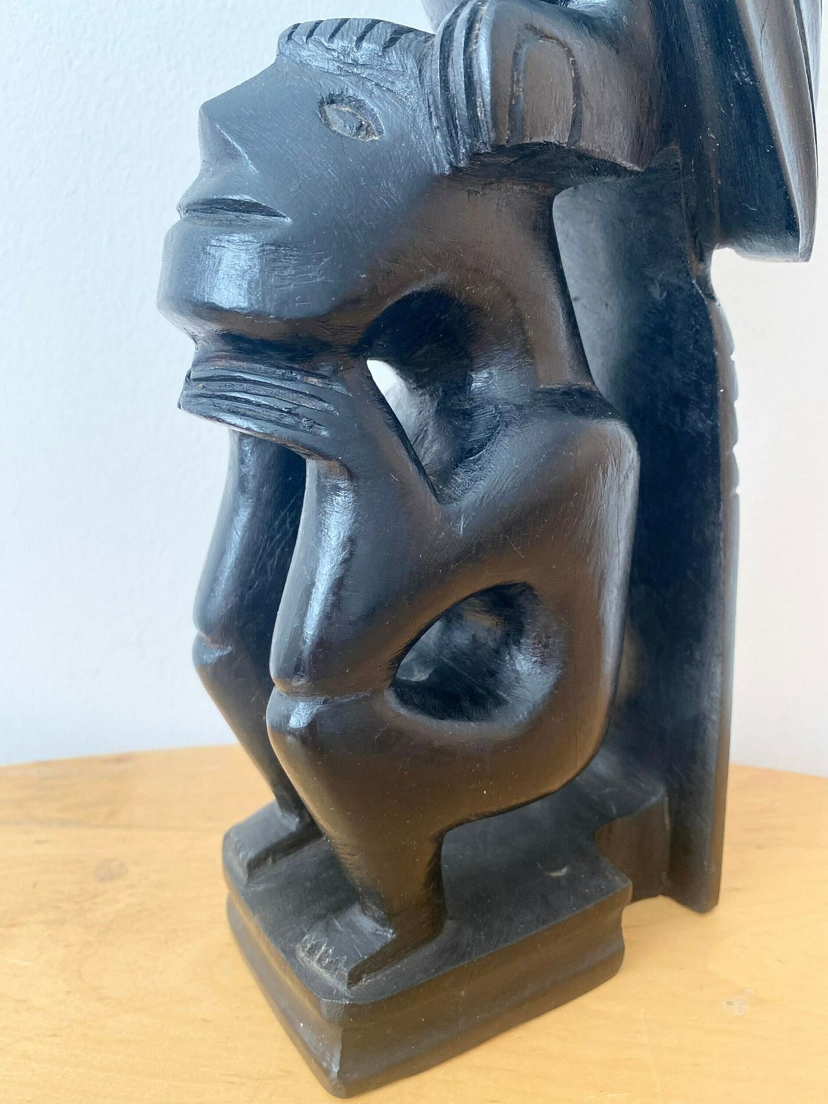 African Wooden Sculpture, Man With Bird, Ebony Statue, African Art photo for sale
