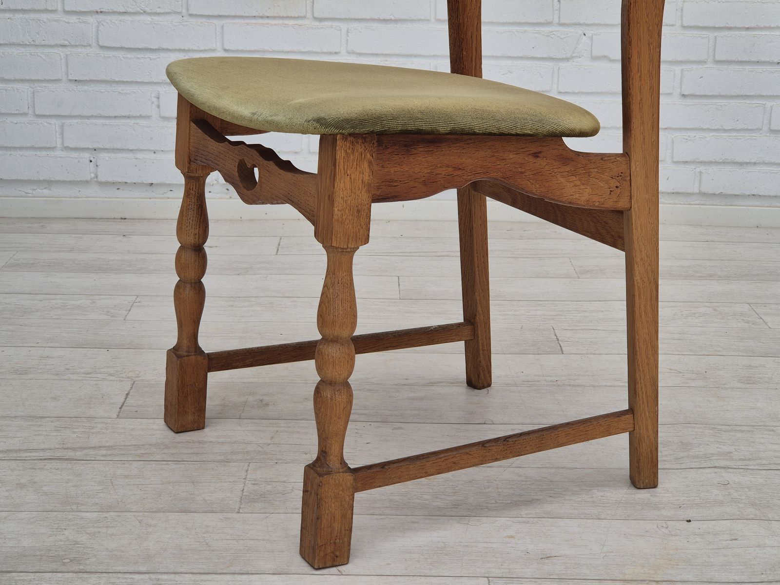 1970s, Set Of 4 Danish Dining Chairs, Original Condition, Oak Wood, Furniture Velour. photo for sale