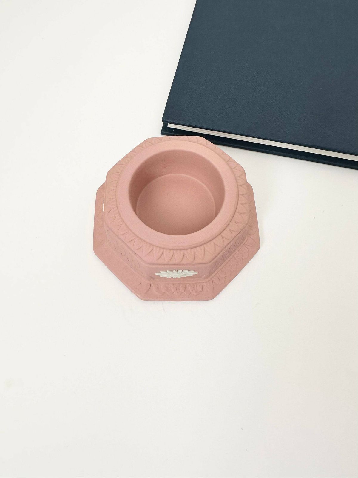 Pink Wedgwood Japerware Candle Holder, Pink And White Holder photo vinterior