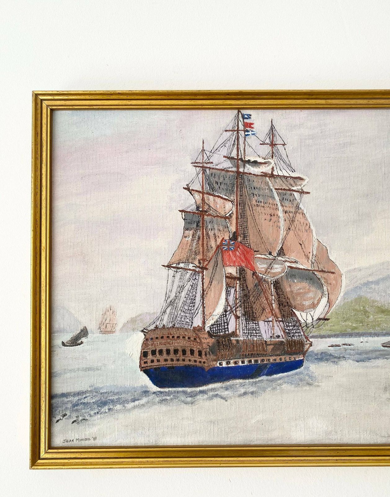 Vintage Acrylic Painting, Boats, Nautical Home, Landscape, Original Signed Art, Framed Painting, Coastal House Decor photo Art
