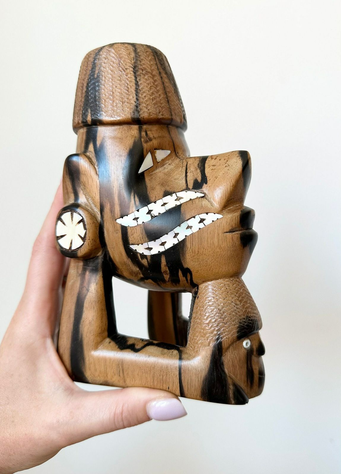 Hand Carved Nguzunguzu Mother Of Pearl Figure, Tribal Art, The Solomon Islands Oceanic Art, Wood Statue, Man Cave Decor photo 100.0