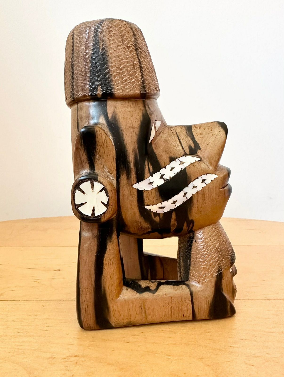 Hand Carved Nguzunguzu Mother Of Pearl Figure, Tribal Art, The Solomon Islands Oceanic Art, Wood Statue, Man Cave Decor photo buy