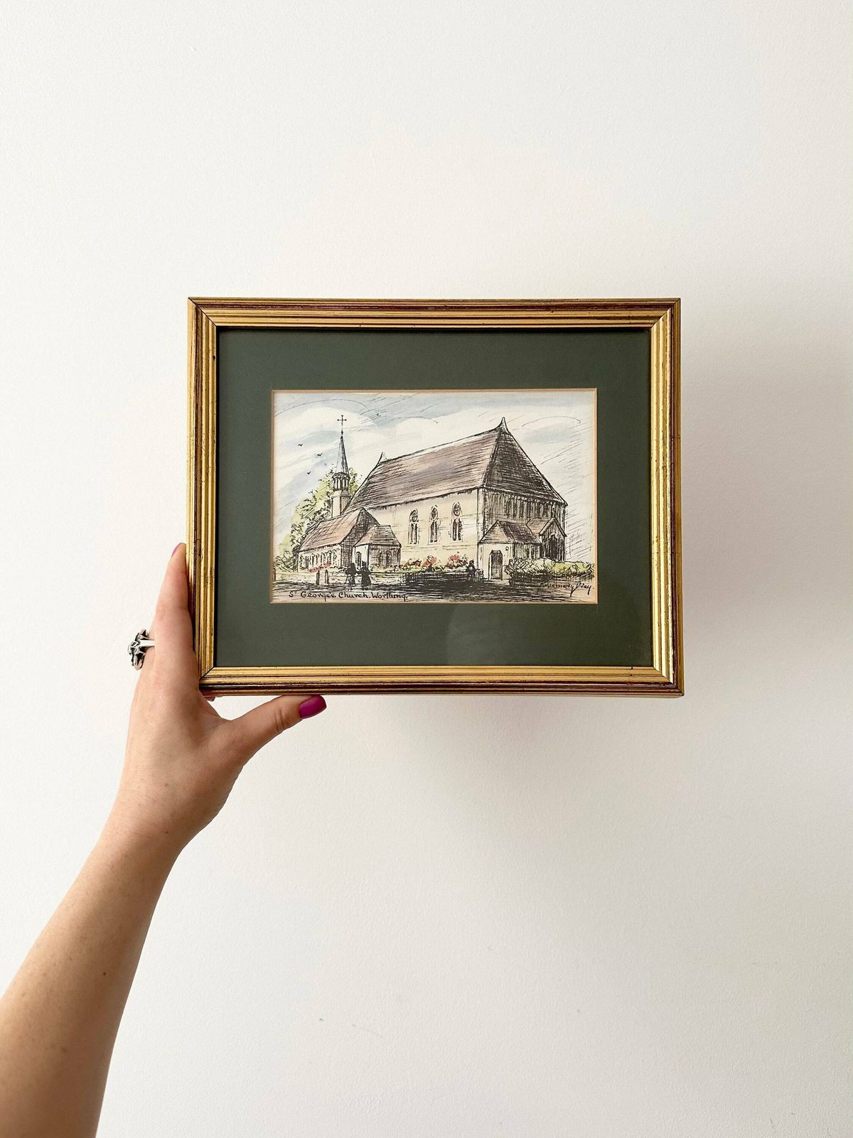 Original Watercolour Painting, St George’s Church Worthing, Framed Painting photo furniture