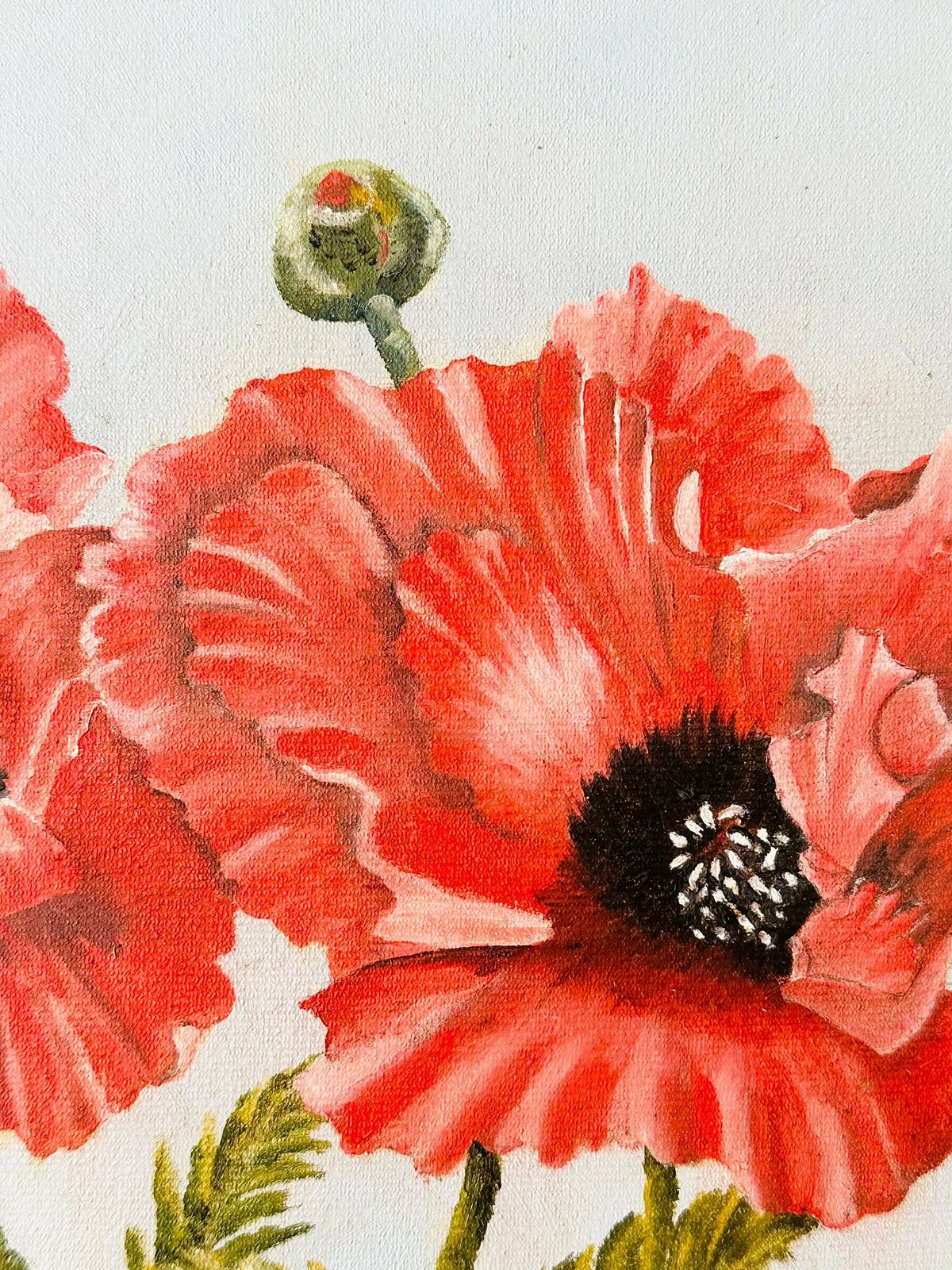Framed Oil Painting On Canvas Board, Red Poppies Painting, Still Life, Floral Painting photo for sale