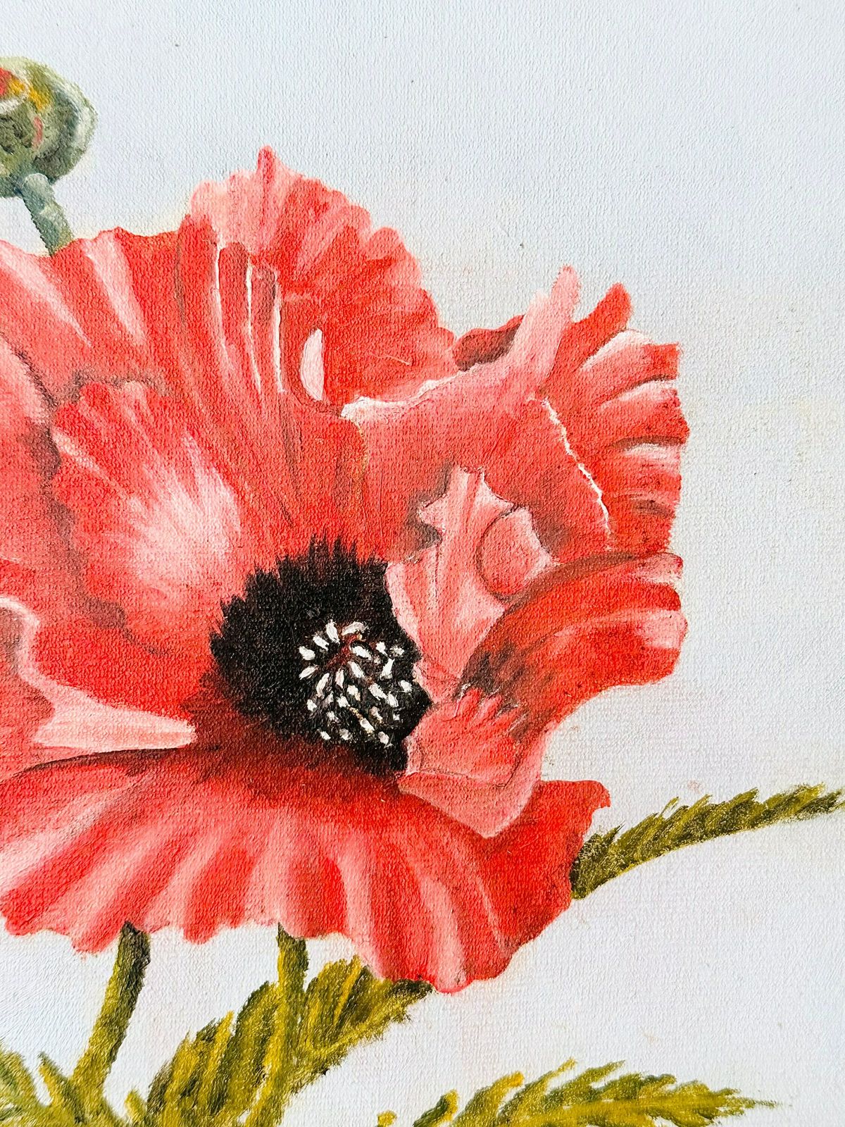 Framed Oil Painting On Canvas Board, Red Poppies Painting, Still Life, Floral Painting photo Art