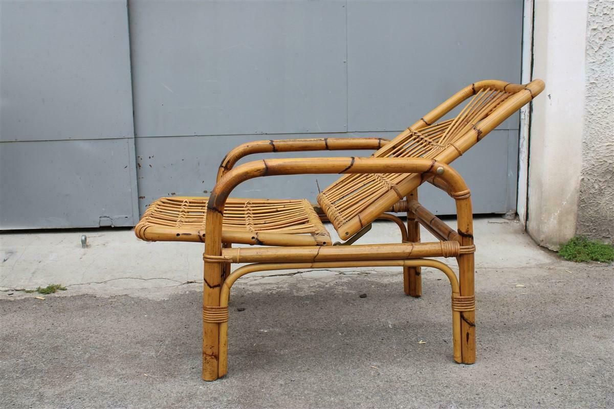 1950 Reclining Armchair In Bamboo Italian Design Tito Agnoli Style